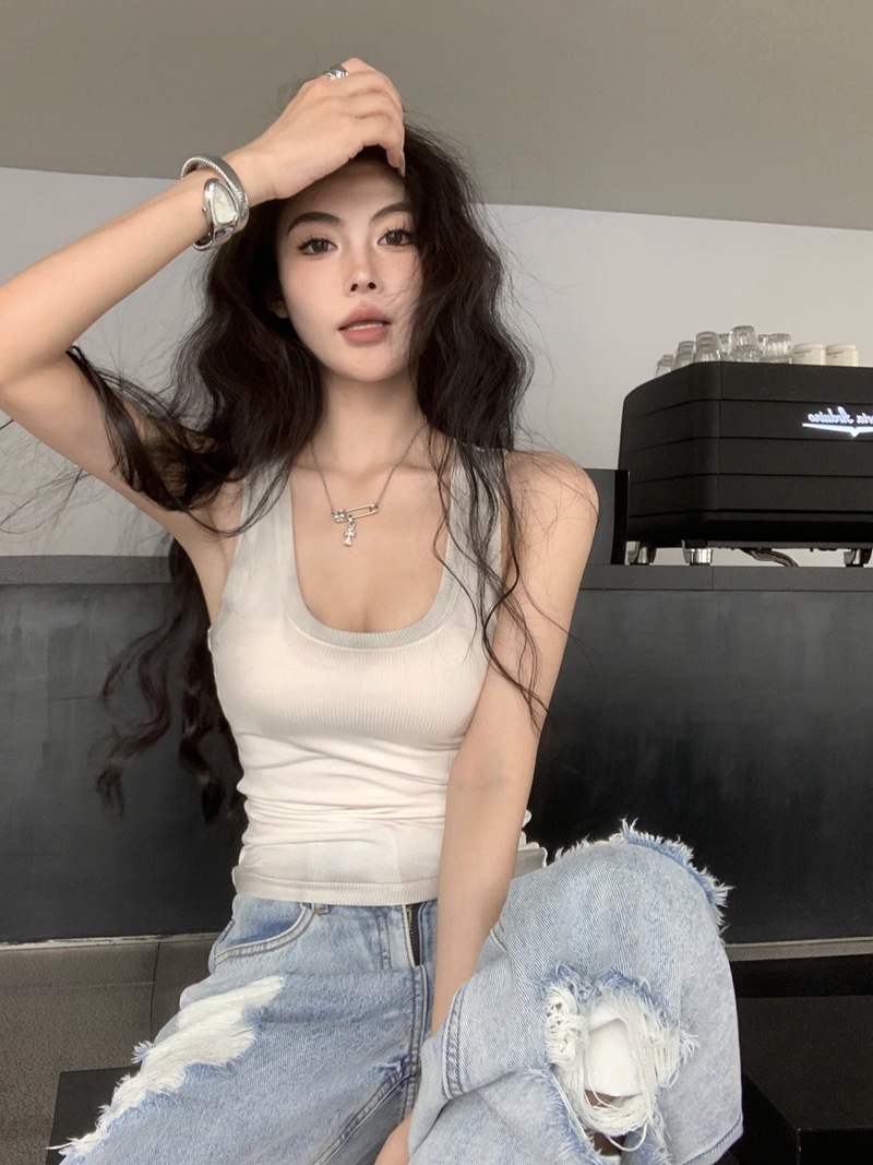 U領遮副乳 暈染背心上衣(淺灰/紅/白/黑)