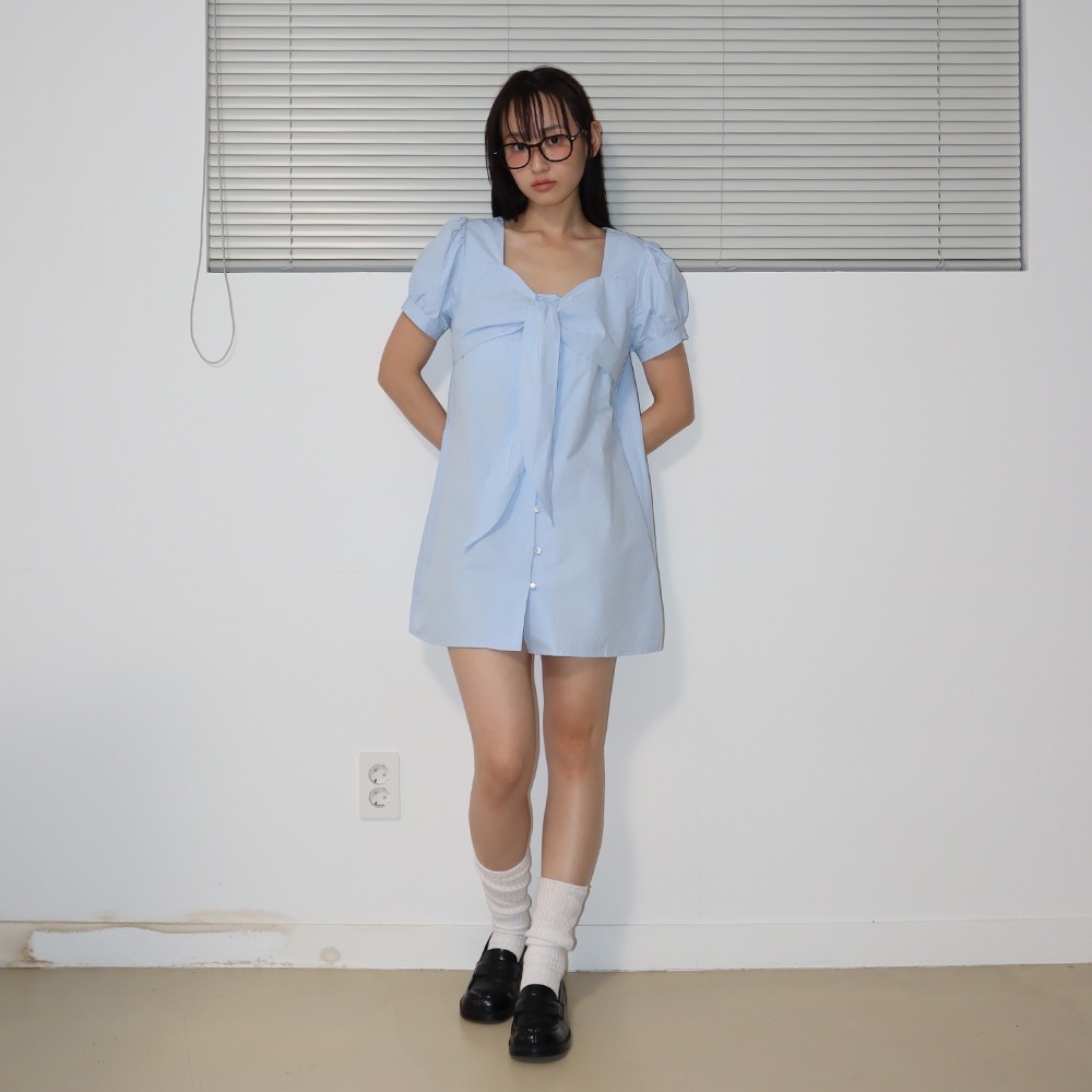 RONRON RIBBON BOW HALF SLEEVE DRESS