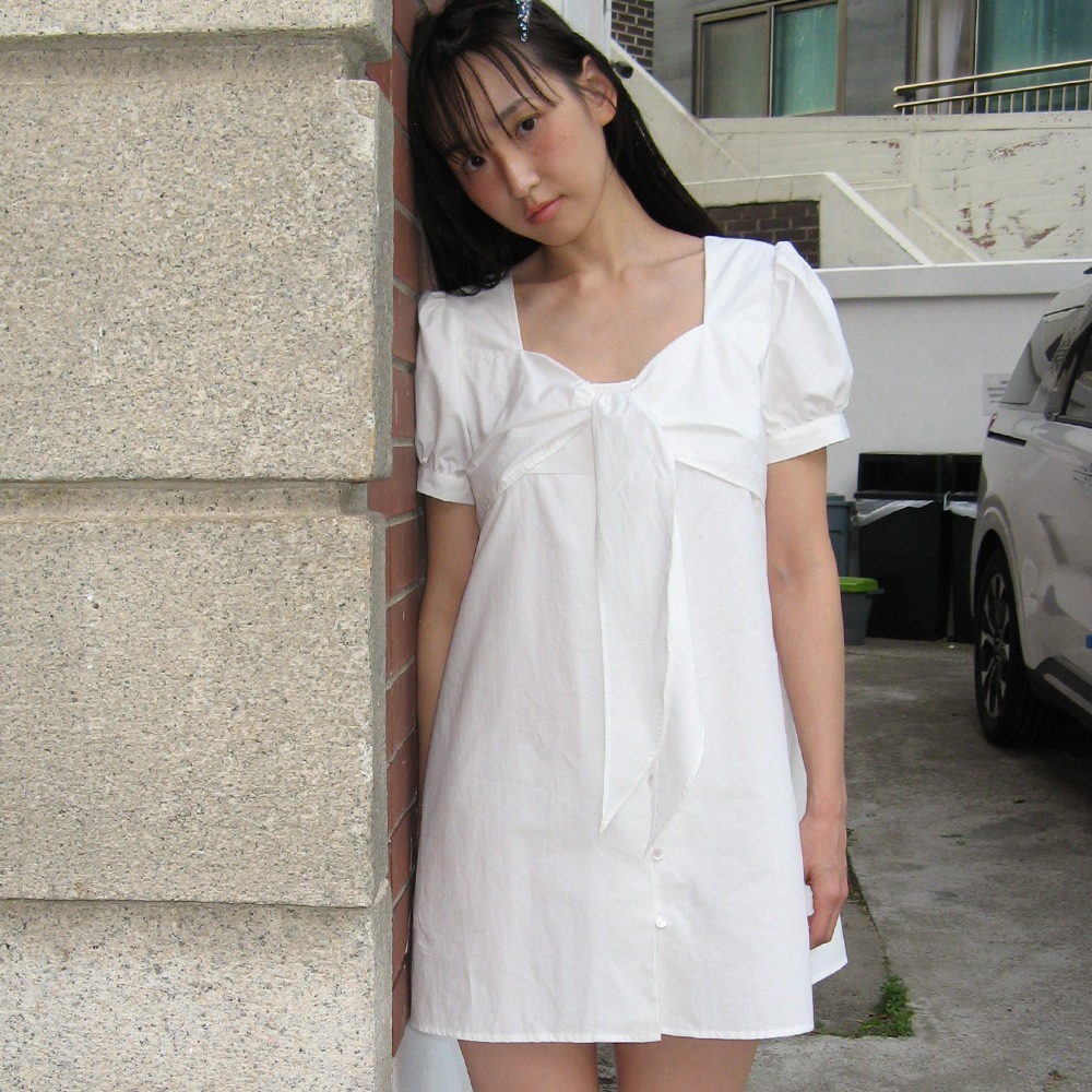 RONRON RIBBON BOW HALF SLEEVE DRESS