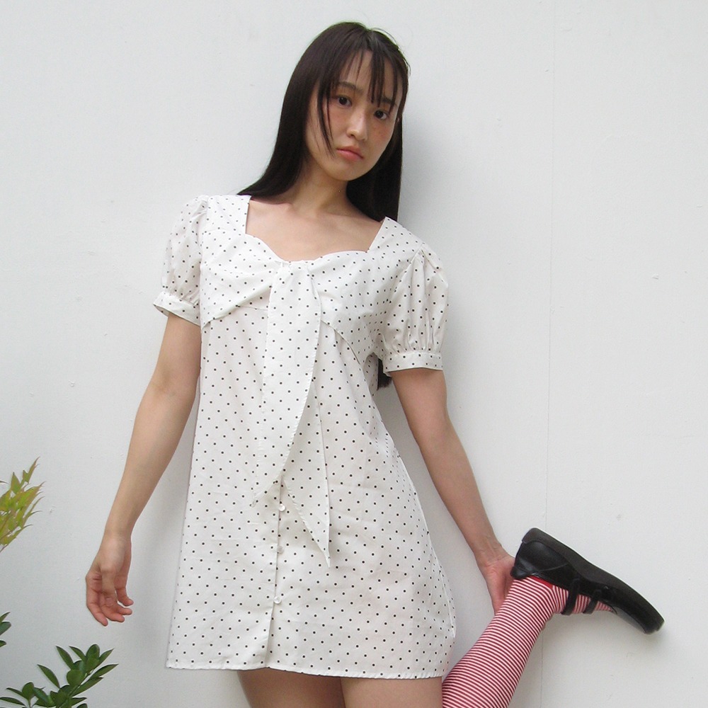 RONRON RIBBON BOW HALF SLEEVE DRESS