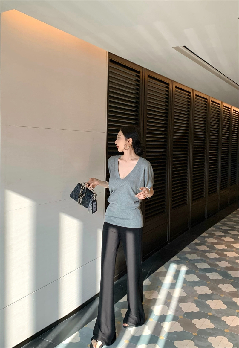 U領長版上衣(灰/黑)