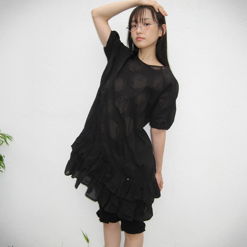 RONRON AIRY DOT RUFFLE LAYERED DRESS