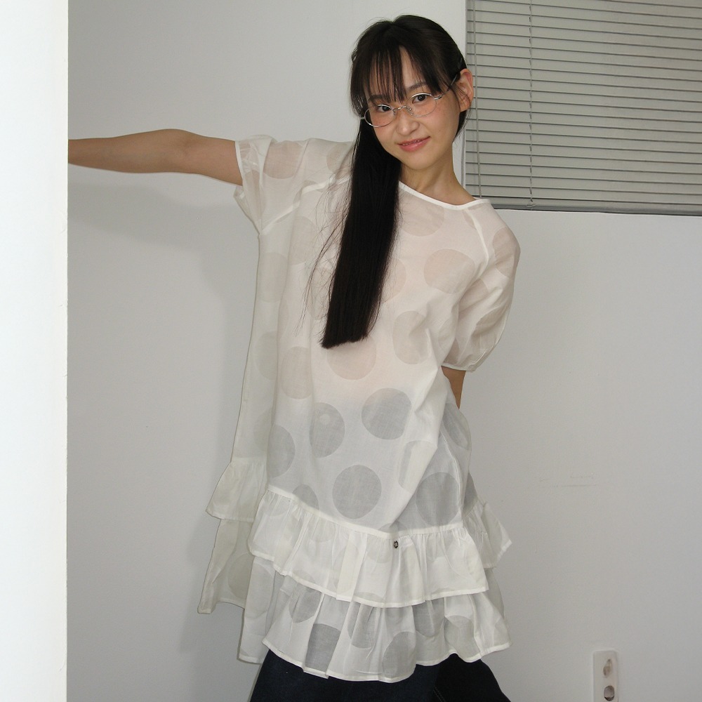 RONRON AIRY DOT RUFFLE LAYERED DRESS