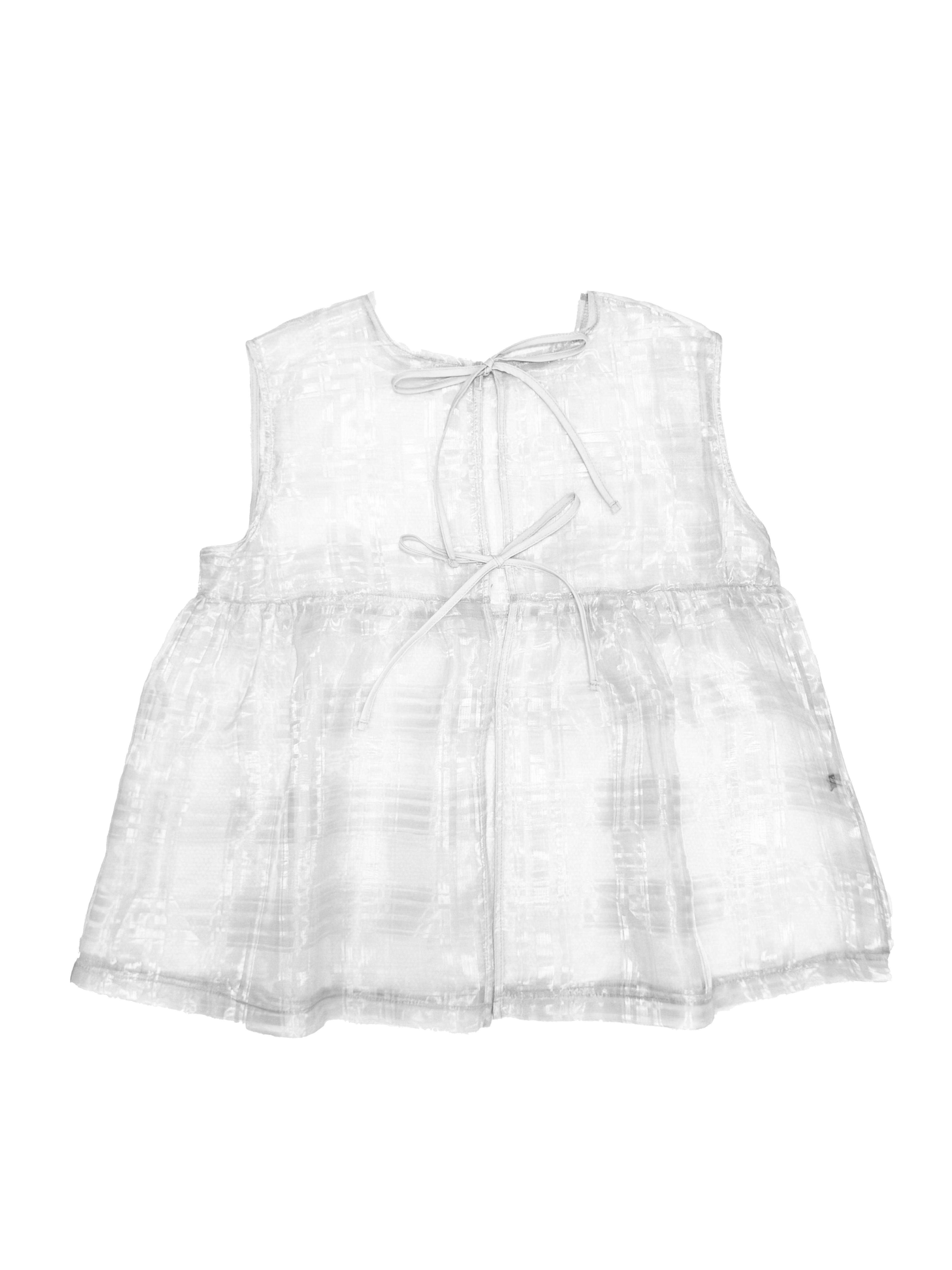 氣質透紗格紋綁結背心外搭