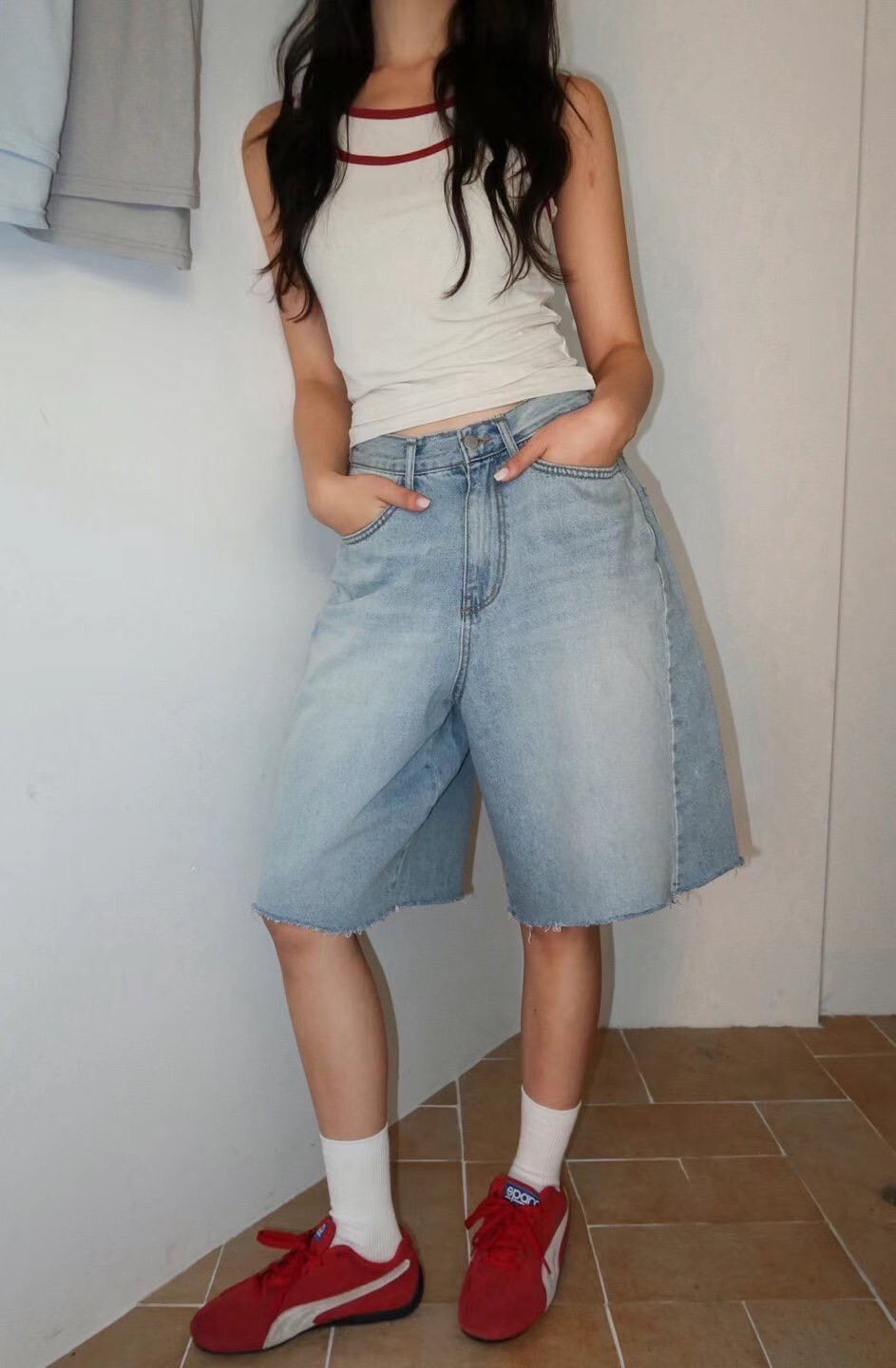 56002寬管牛仔五分褲