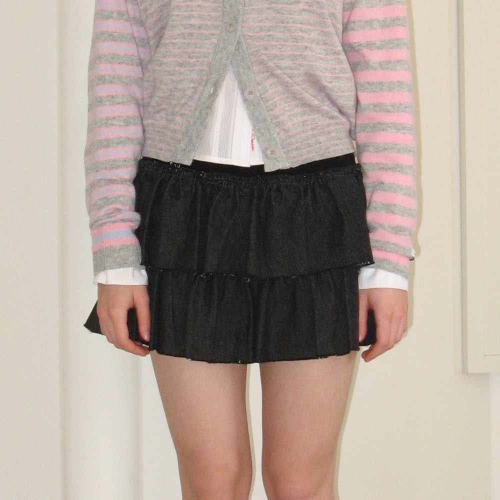 ミニスカート RONRON CANCAN RUFFLE BANDING DENIM PANTSKIRT BLACK RR25APS38 CANCAN RUFFLE PANTSKIRT BLACK - RONRON 론론