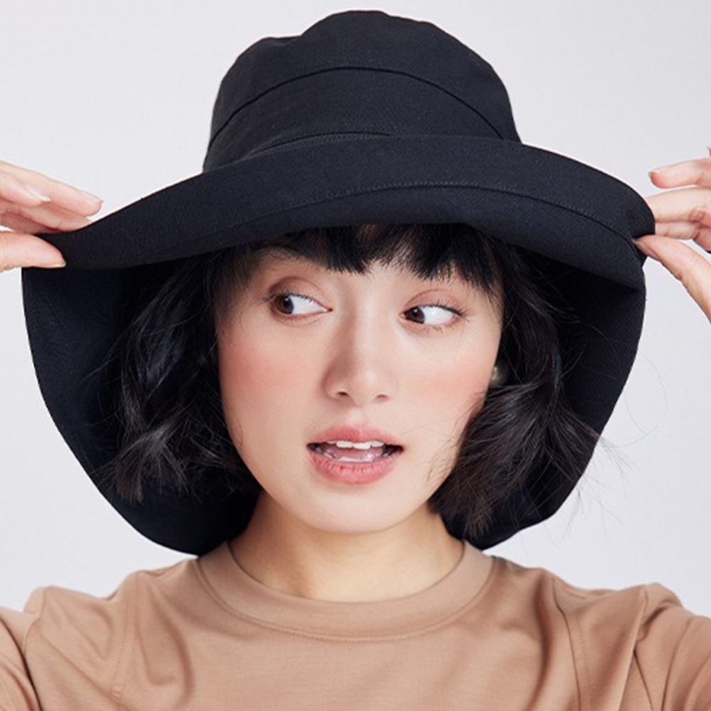 帽子 棉麻帽 日系風 可折疊 防曬帽 遮陽帽 穿搭 外出 旅遊 漁夫帽 大帽簷 圓帽 純色 大頭圍099