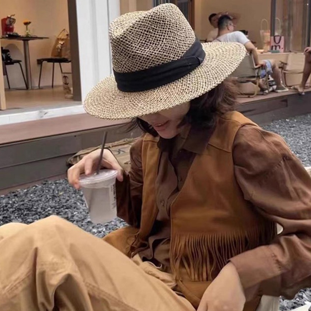 鏤空草帽 巴拿馬草帽 度假帽子 草編禮帽 草帽 出遊 海邊可戴 海島風 草編帽 平頂帽 沙灘帽 旅行帽096