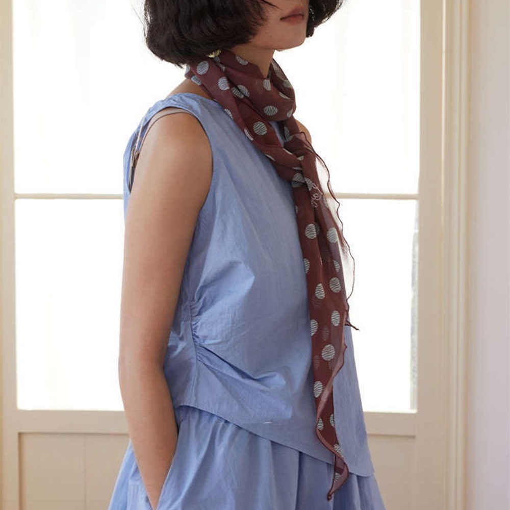 波點絲巾 格紋絲巾 長絲巾 桑蠶絲 絲質圍巾 絲巾 領巾 配飾 繫脖 穿搭 襯衫搭配 法式絲巾 包包裝飾036