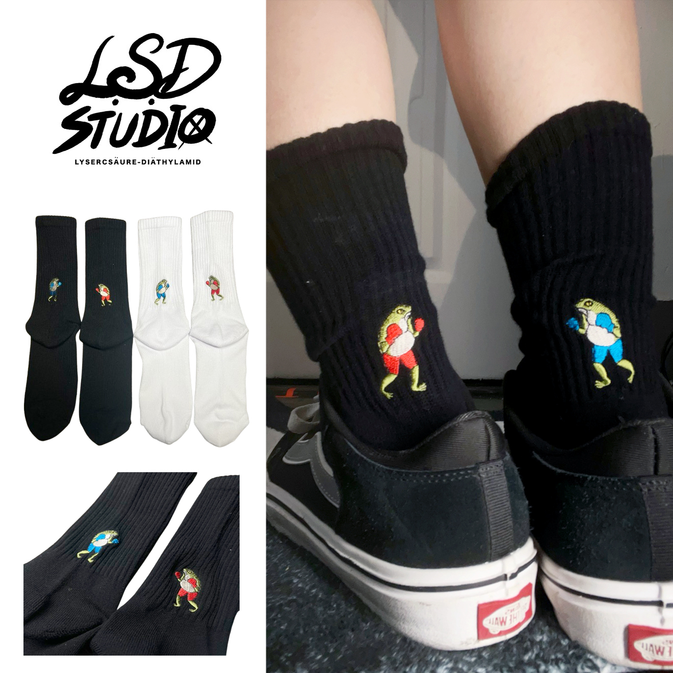 呱呱打架惹拉!|刺繡後跟設計半毛巾底長襪【SCSXU15】