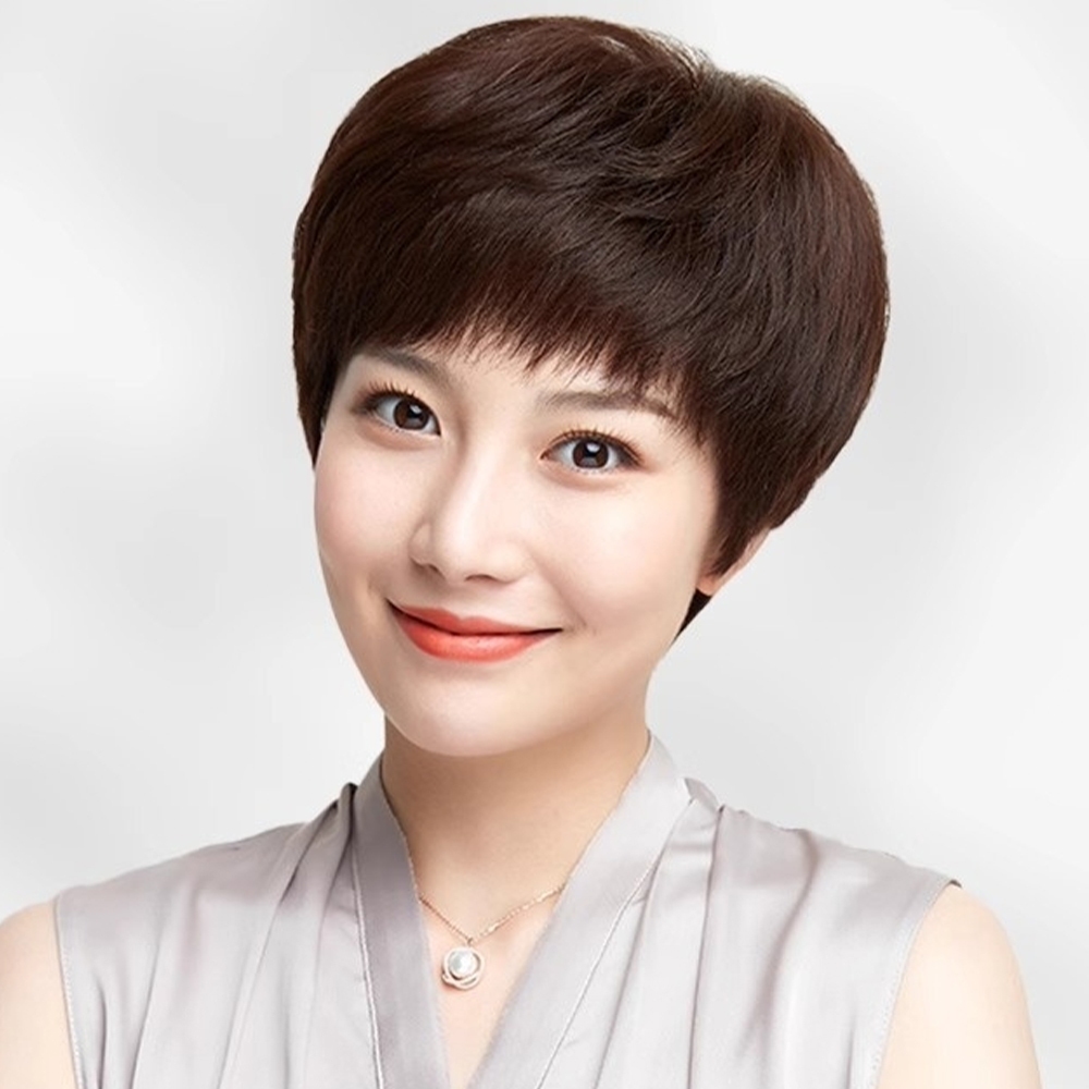 頭套式假髮 假頭髮 媽媽頭假髮 化療假髮 增髮量 蓬鬆 自然 真人髮絲 假髮 短髮假髮 女生假髮 髮套 掛耳後短髮165