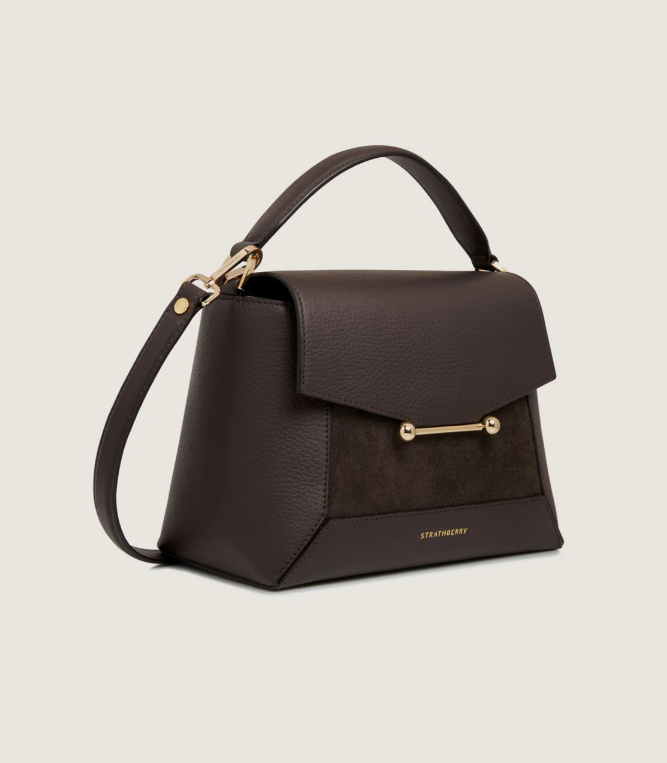 1SA0730-027 STRATHBERRY Mosaic Top Handle Grain Suede Dark Chocolate #20252-125-680-142 (B-BO-E)