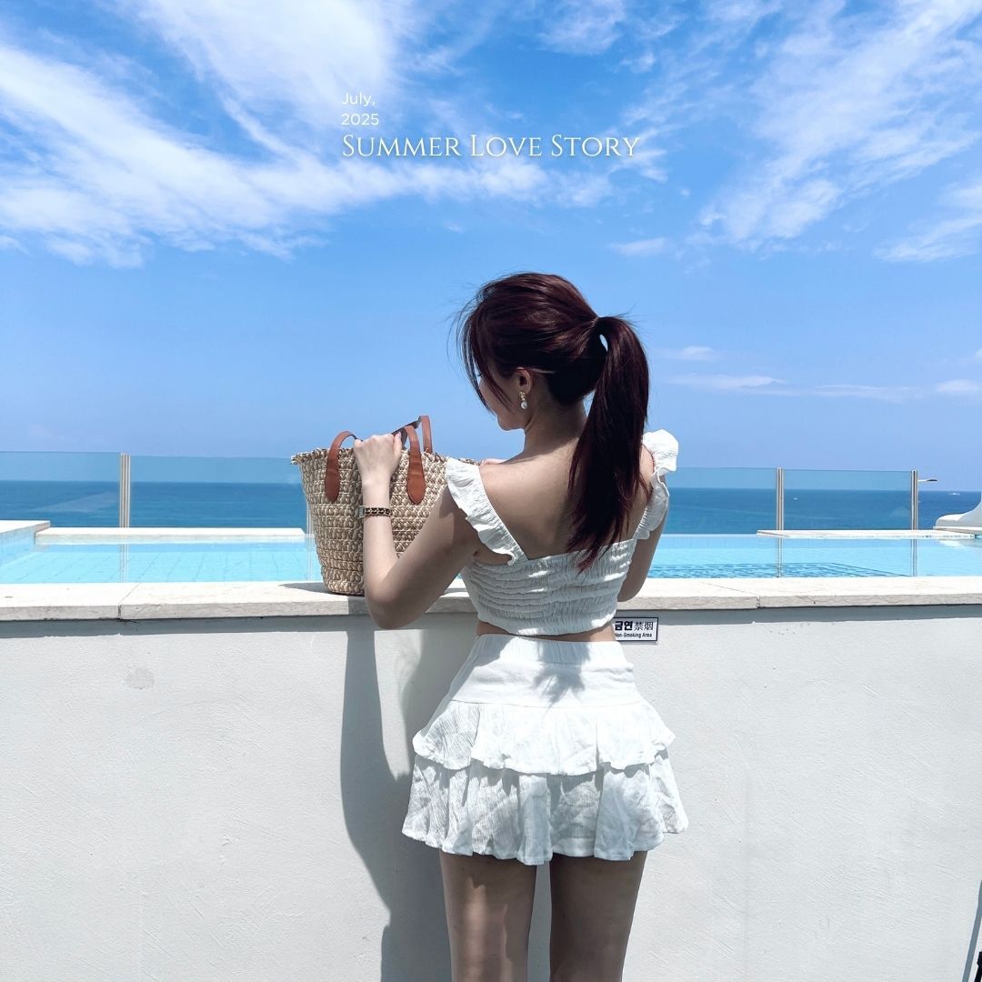 【甜美度假感】DOMISS 荷葉吊帶背心+褲裙套裝-2色 洋裝 約會穿搭 海邊穿搭(現貨)