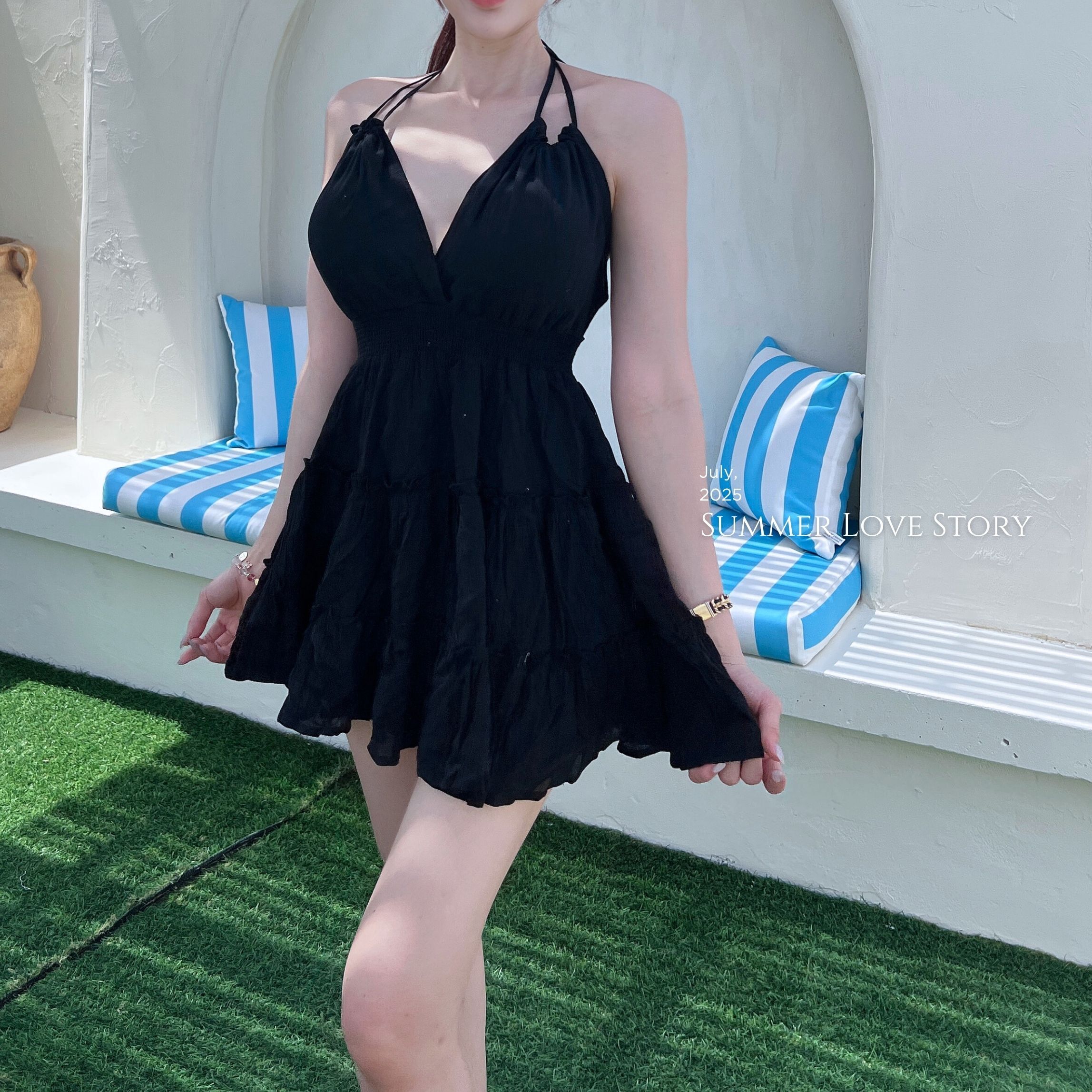 【希臘女神】DOMISS 掛脖吊帶 背心裙 綁帶洋裝 連身裙 澎澎裙洋裝-2色(現貨)