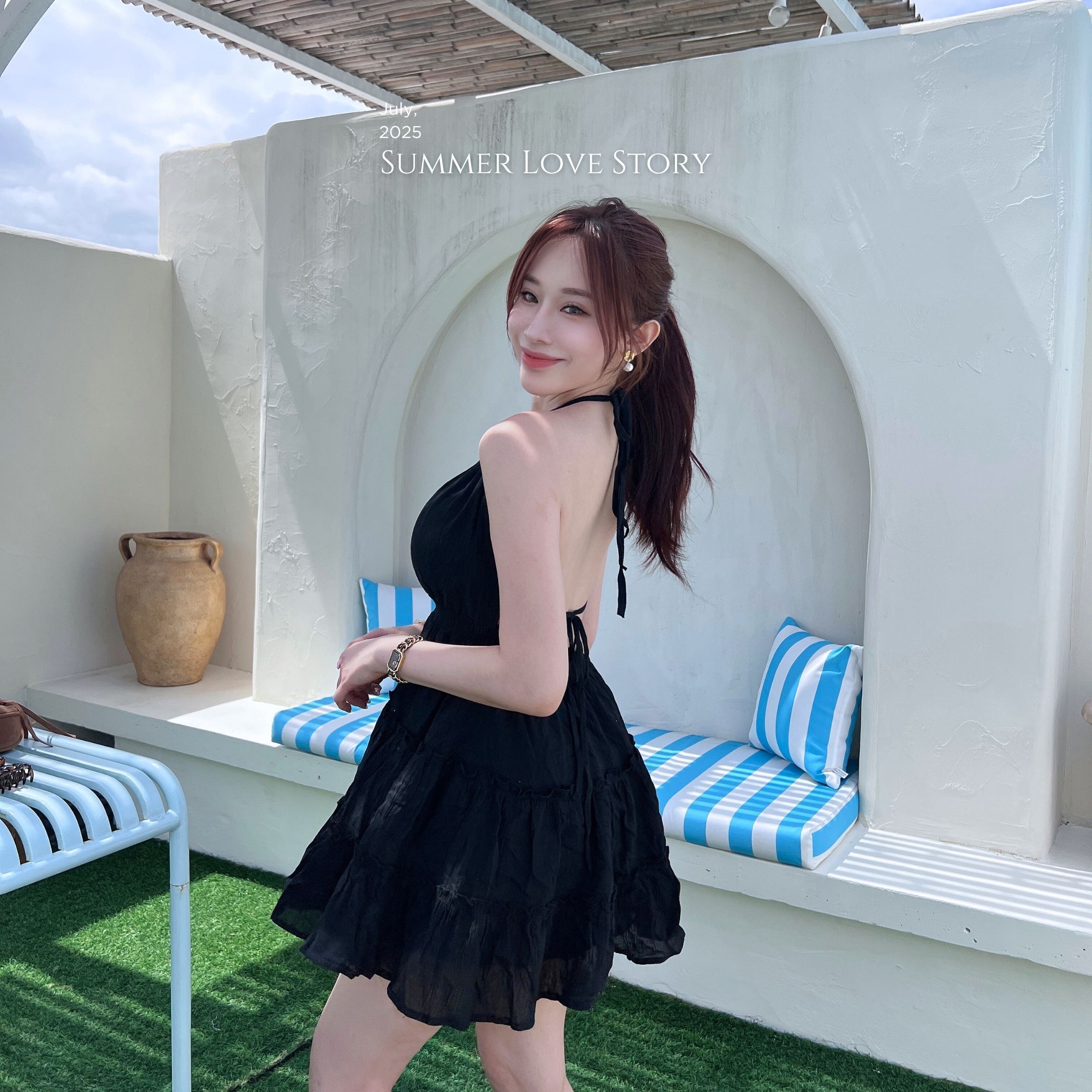 【希臘女神】DOMISS 掛脖吊帶 背心裙 綁帶洋裝 連身裙 澎澎裙洋裝-2色(現貨)