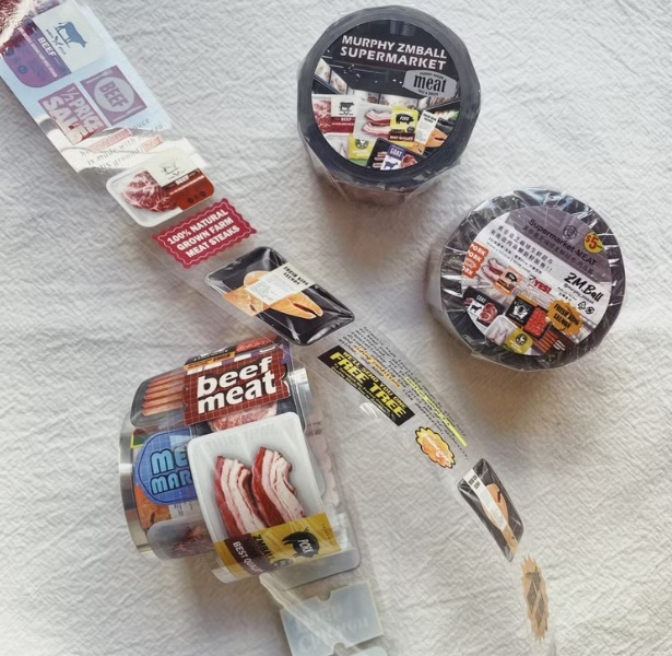 莫非是芝麻球．生鮮超市(肉品篇) 3.5cm亮面PET紙膠帶 <整捲/分裝>