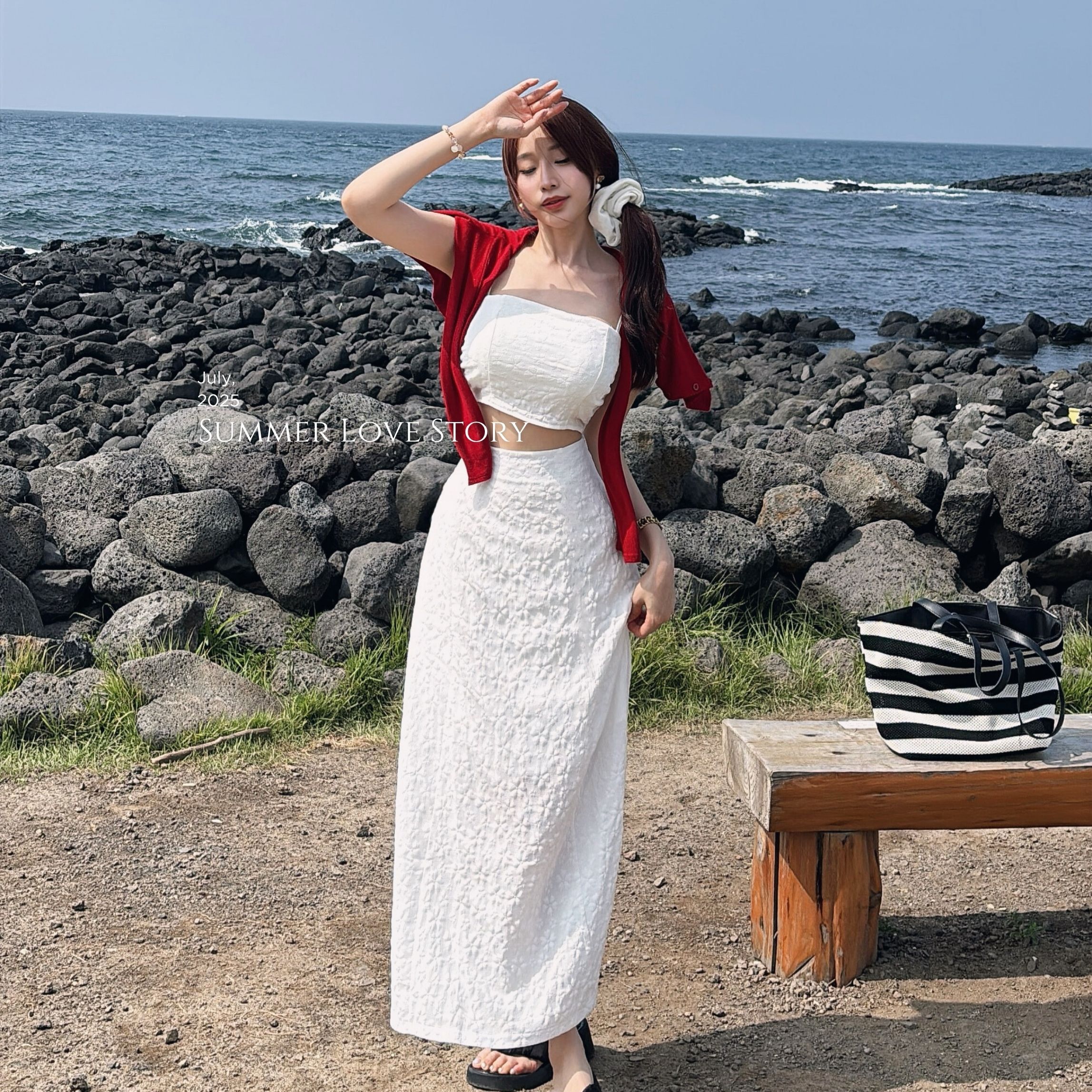 【夏日戀曲】DOMISS 白色雕花背心+長裙兩件套 洋裝 連身裙套裝(現貨)