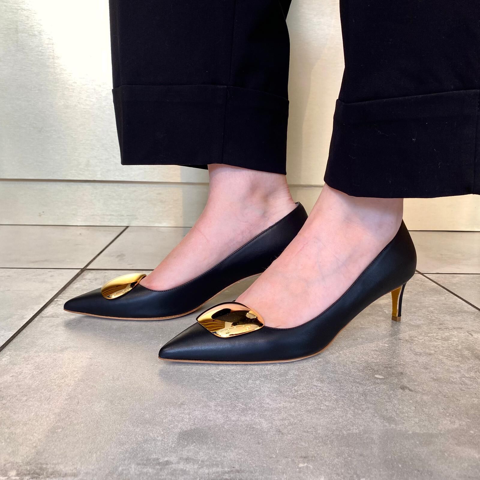Ruper Sanderson Nora Nappa Gold Heels Black