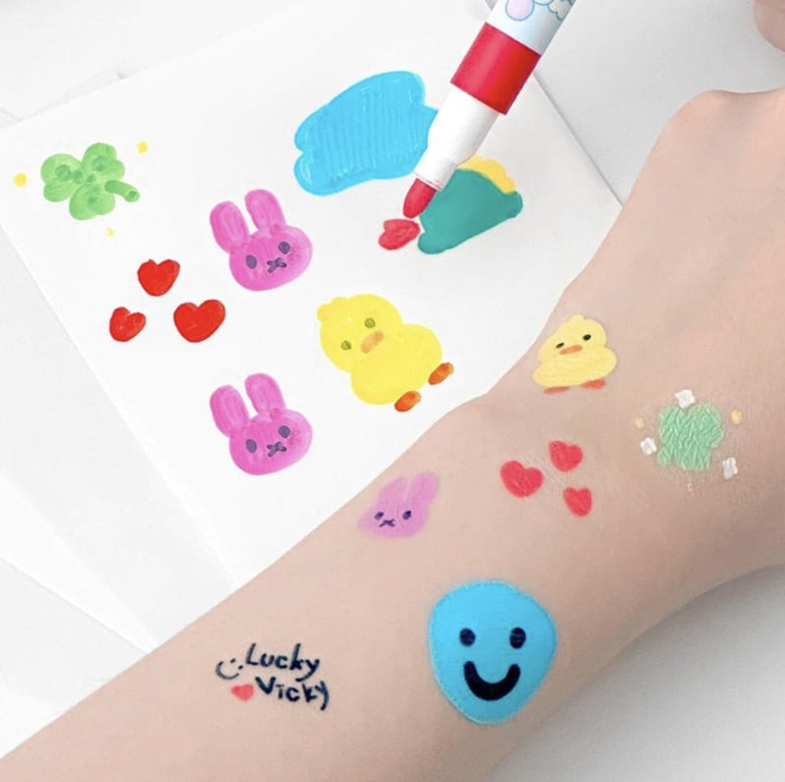 韓國 DIY Tattoo 手繪親子紋身貼紙 8色 可撕易洗