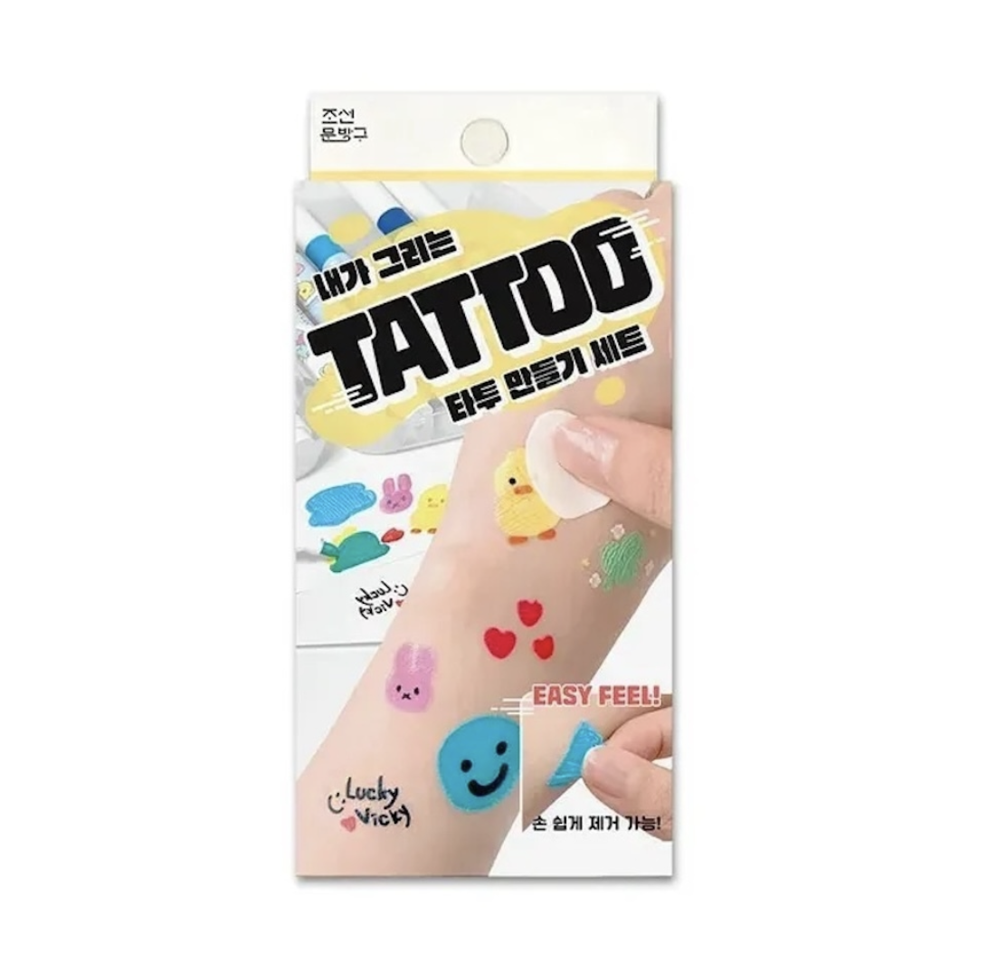 韓國 DIY Tattoo 手繪親子紋身貼紙 12色 可撕易洗