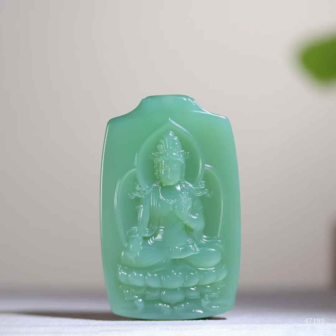 和田玉粉青觀音,天然和田玉軟玉