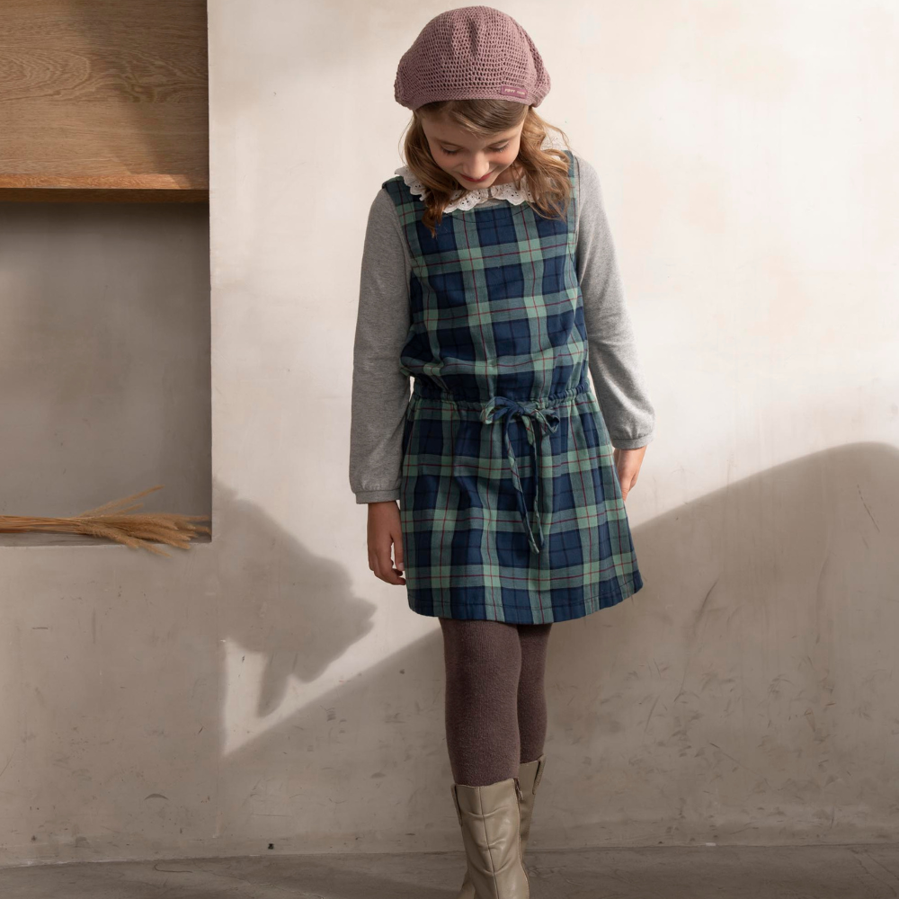 PIPPY 經典格紋兩件式背心連身裙洋裝 藍