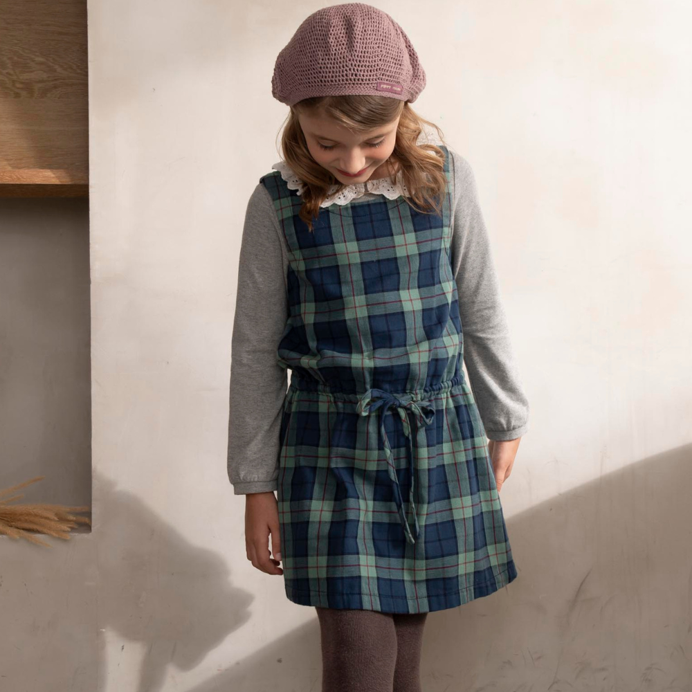 PIPPY 經典格紋兩件式背心連身裙洋裝 藍