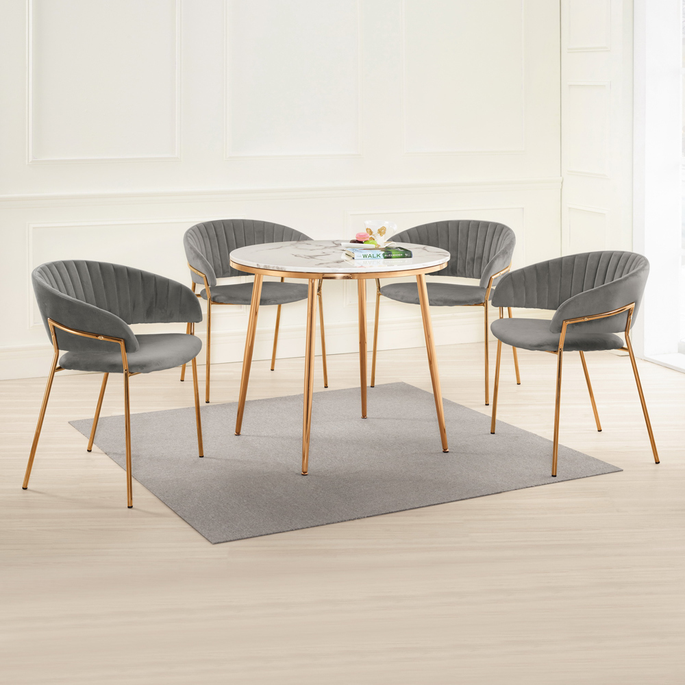 萊塔2.7尺石面圓型休閒餐桌椅組合/洽談桌椅組合(一桌四椅-三色可選)