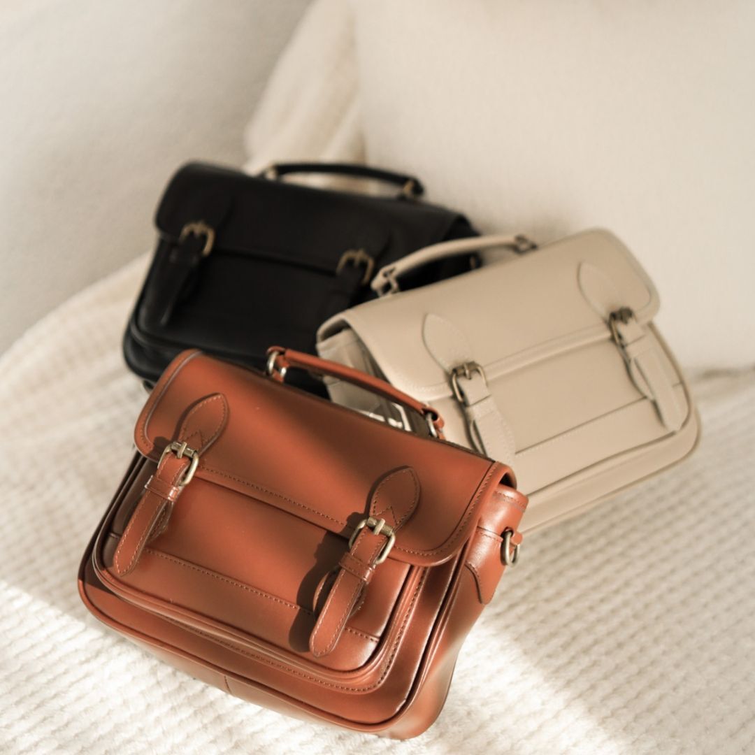 英倫雙釦劍橋包(真皮女包/多夾層/肩背手提)