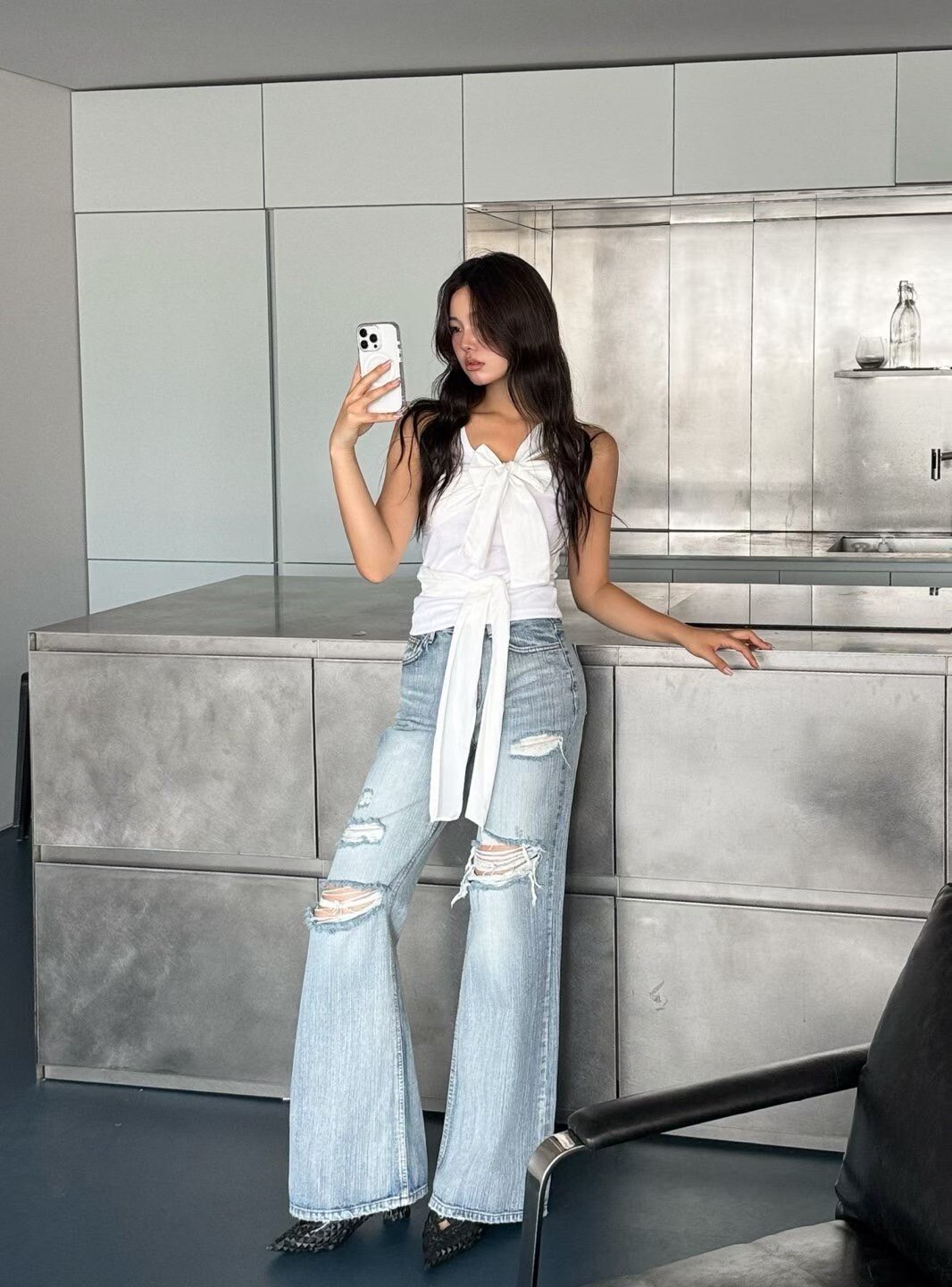 901010 54008破損抽鬚長褲 m現貨