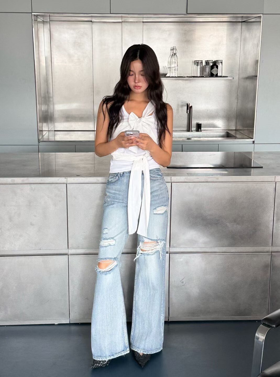 901010 54008破損抽鬚長褲 m現貨