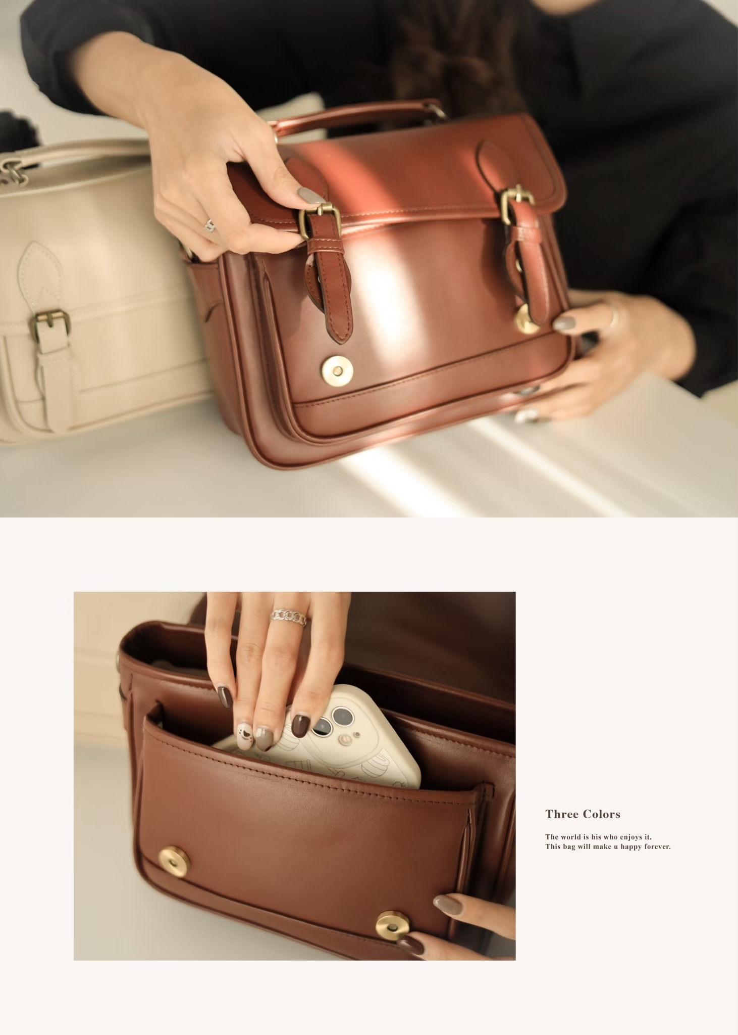 英倫雙釦劍橋包|手工打造防潑水真皮 質感與實用兼具