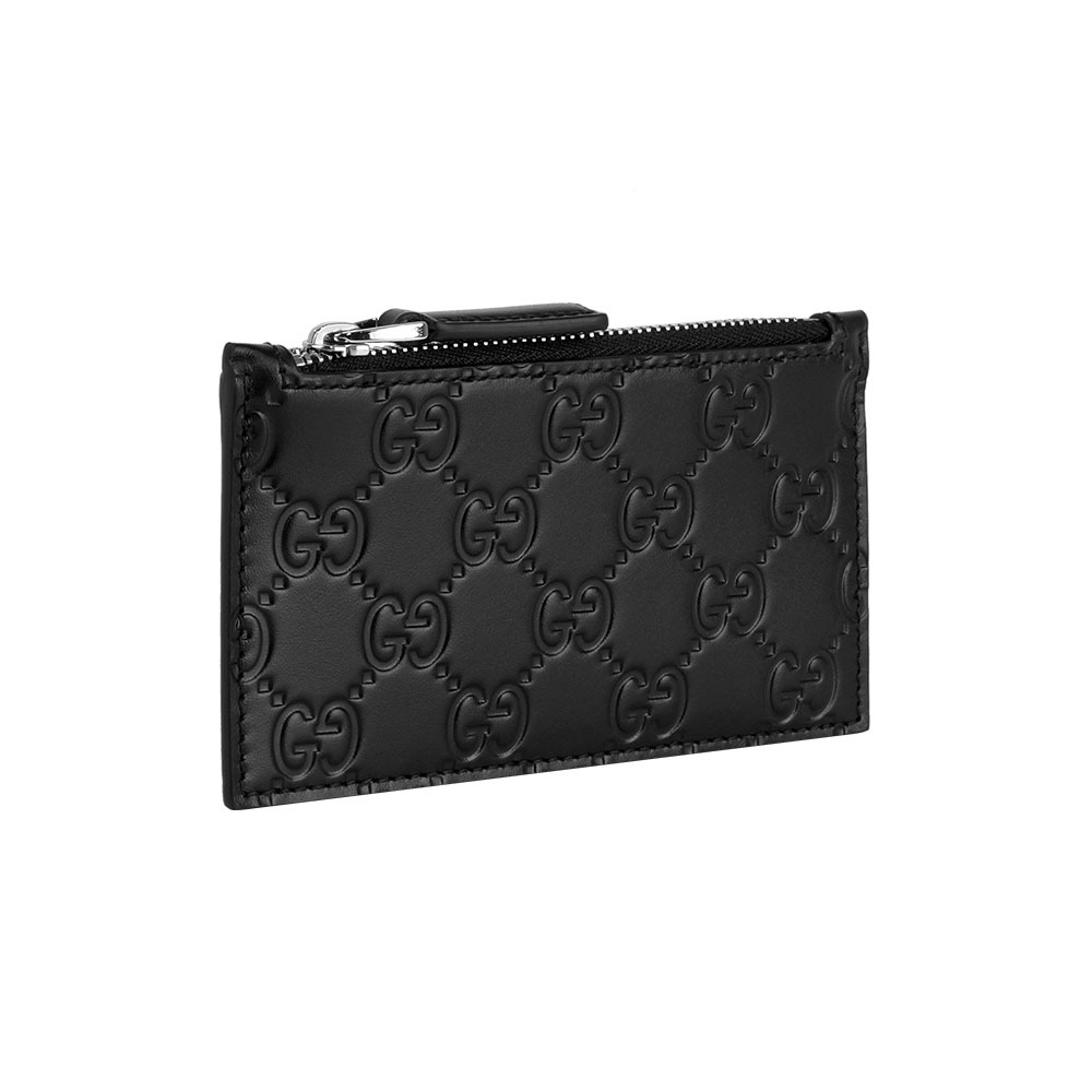 【GUCCI】GG Logo 滿版壓紋牛皮拉鍊卡夾包/零錢包(黑色)