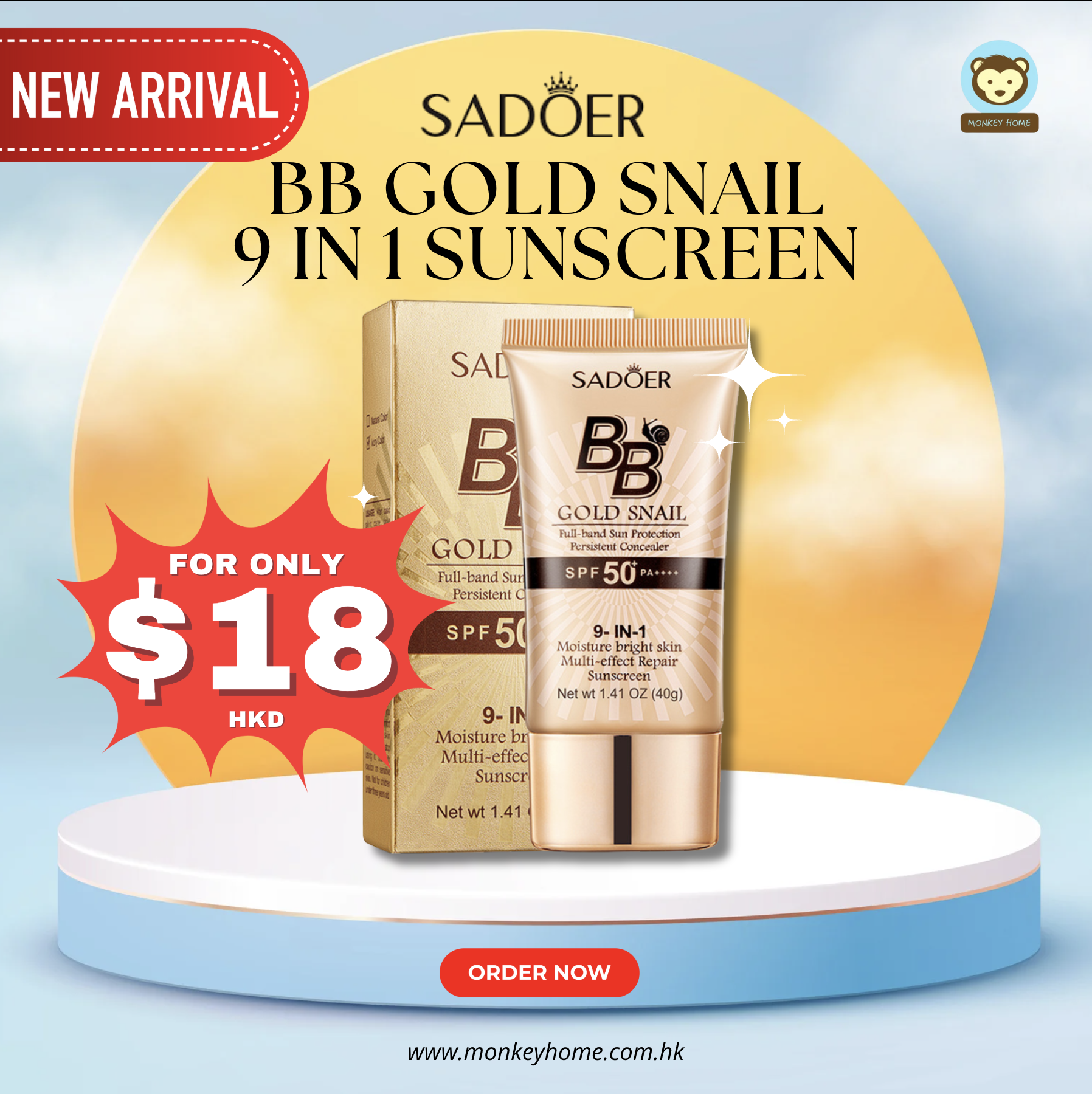 SADOER BB GOLD SNAIL 9-in-1 Sunscreen SPF50 PA+++