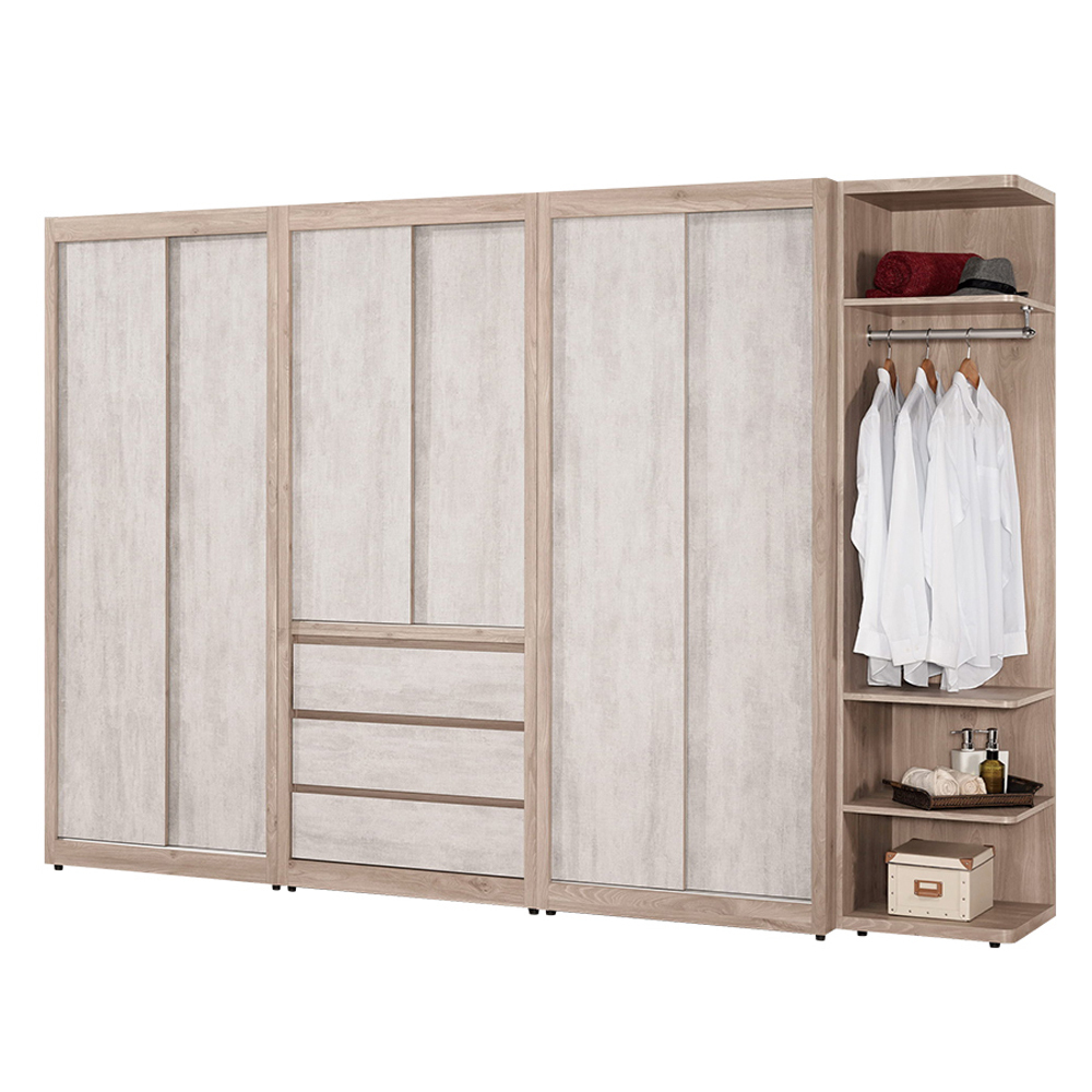 哈佐9.5尺多功能衣櫃組合(雙吊+單吊+雙吊+轉角衣櫃)