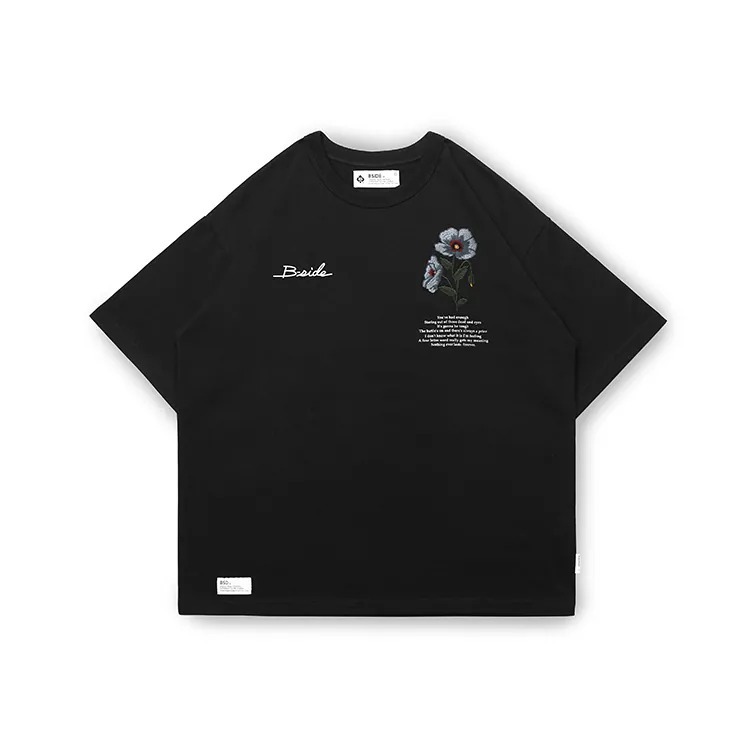 B-SIDE Embroidery Flower Wide Tee