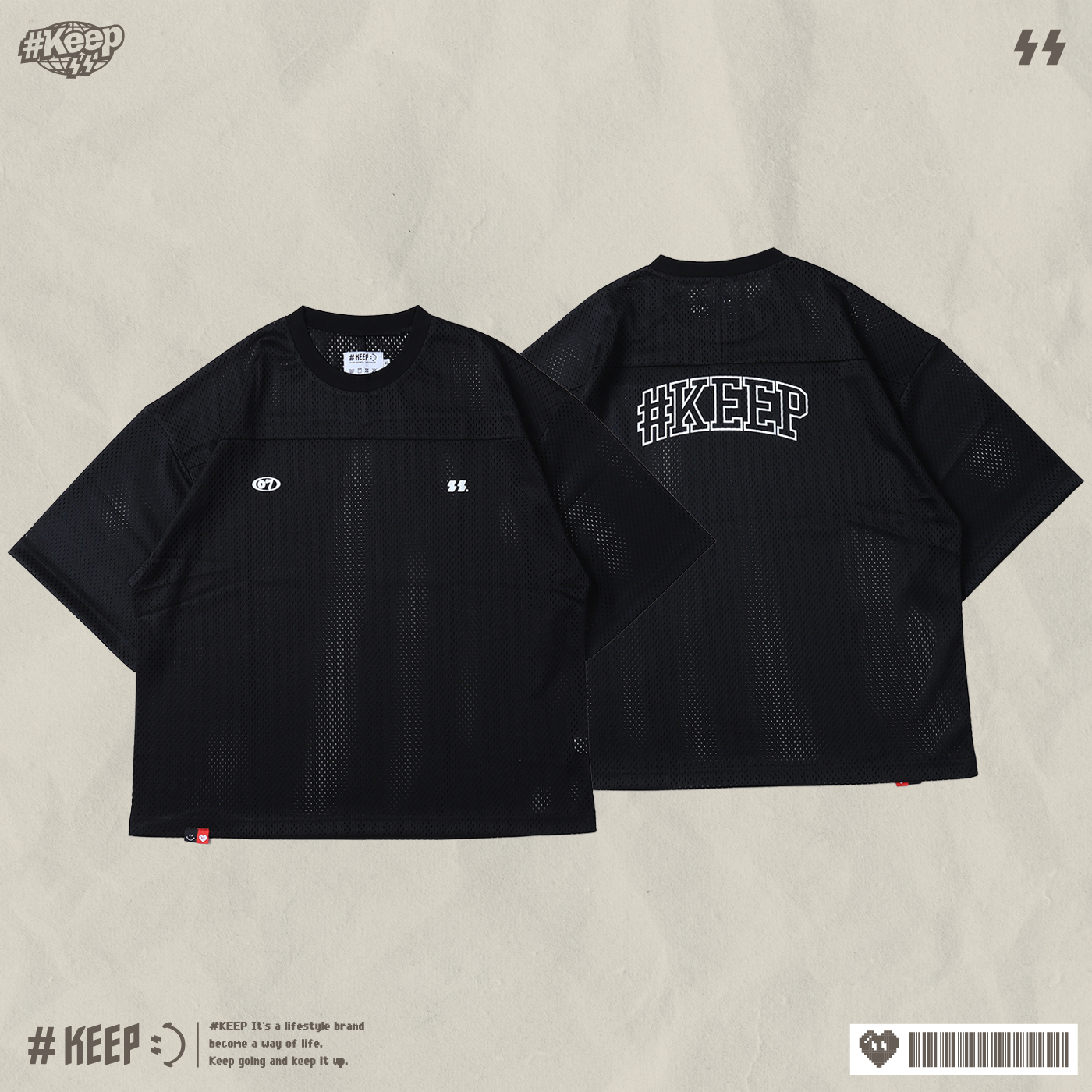 #KEEP MESH JERSEY 奶油白色 黑色 印花 休閒 運動 透氣 短T 網眼球衣【KS309】