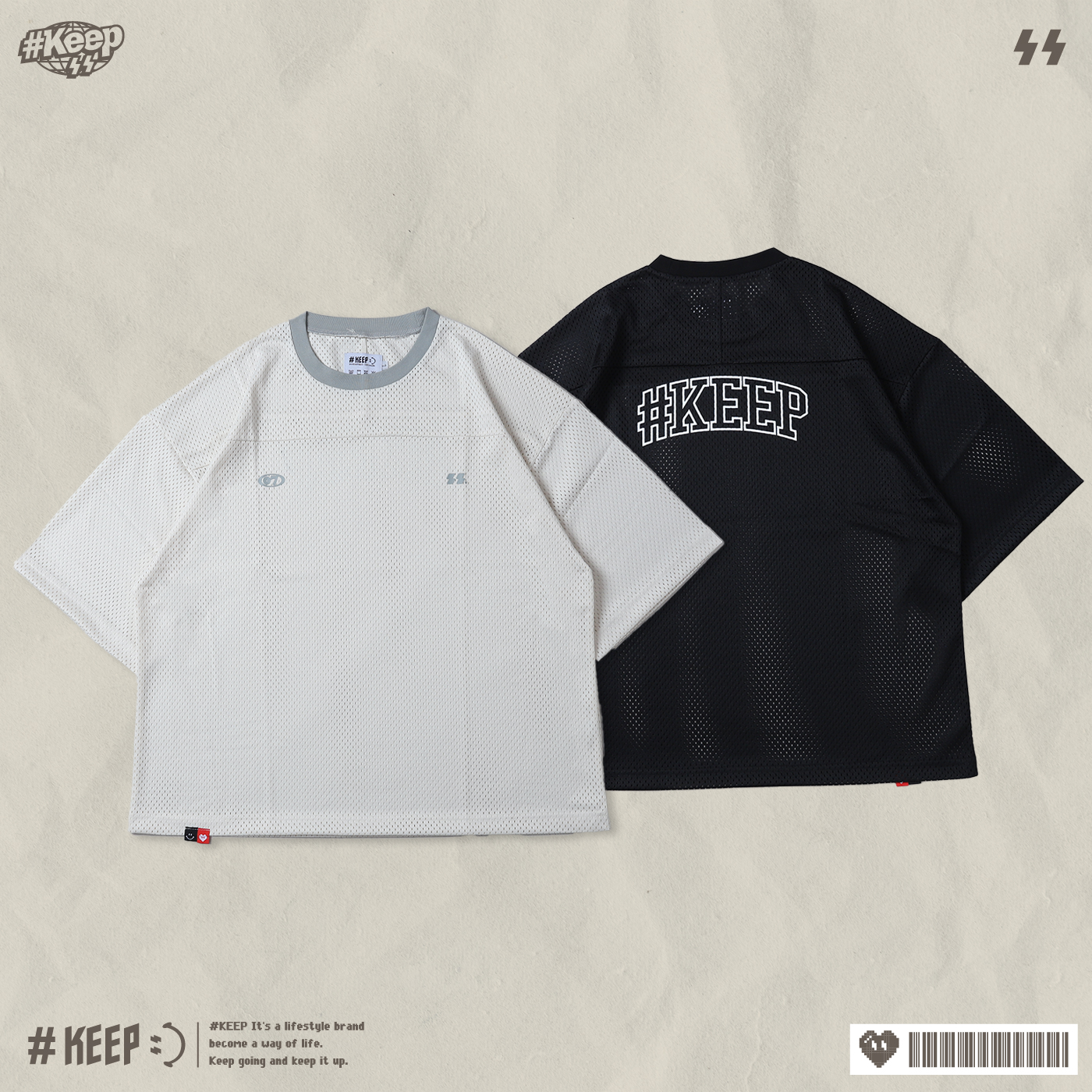 #KEEP MESH JERSEY 奶油白色 黑色 印花 休閒 運動 透氣 短T 網眼球衣【KS309】