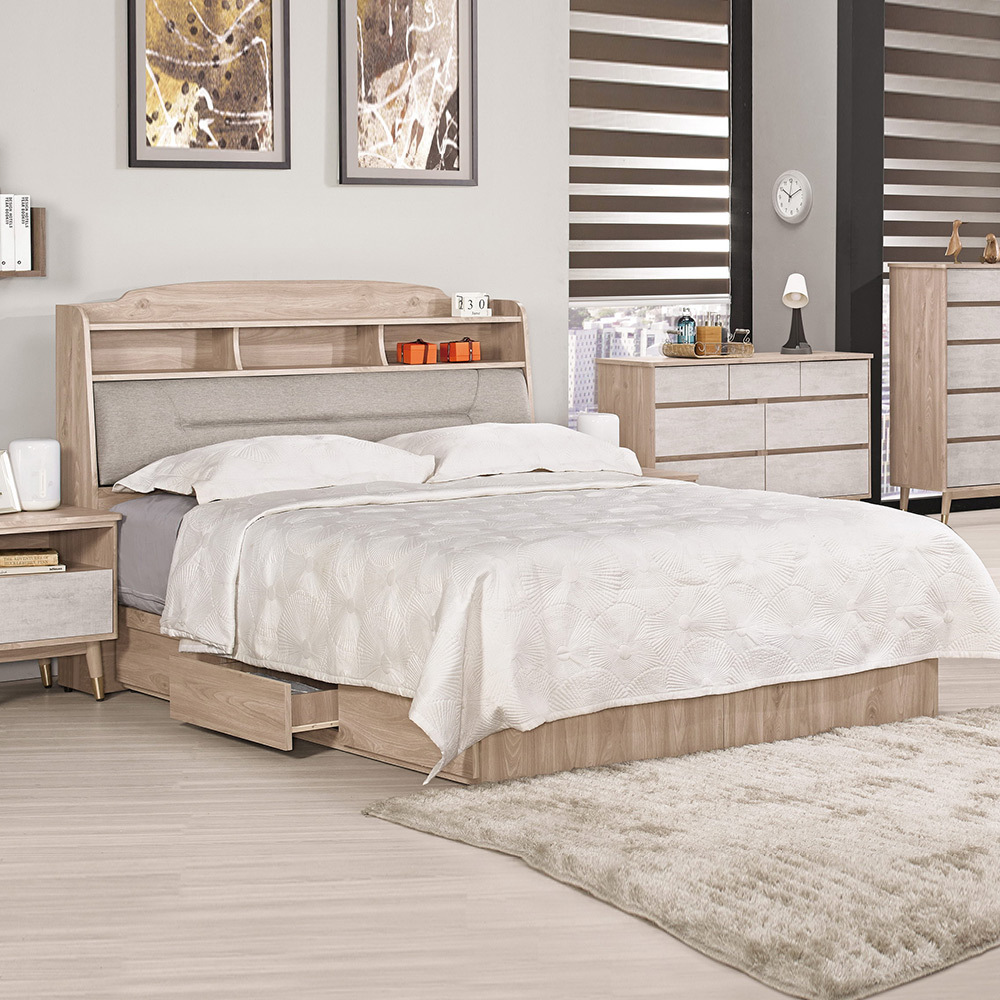 哈佐5尺雙人抽屜床組(收納床頭箱+三抽收納床底-不含床墊)