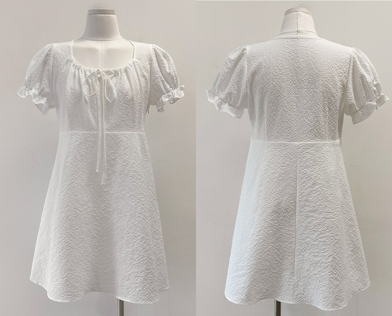 韓國grace muse授權 輕盈立體荷葉邊袖方領綁帶短洋裝