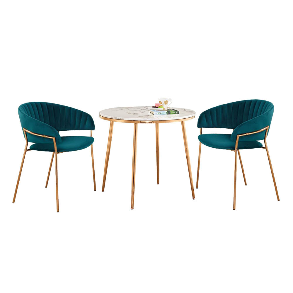 萊塔2.7尺石面圓型休閒餐桌椅組合/洽談桌椅組合(一桌二椅-三色可選)