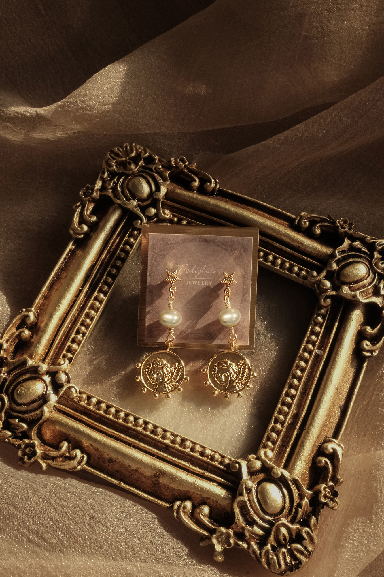 黃銅飾品, 耳環, 飾品, 黃銅, 鋯石,天使,天然珍珠,氣質,仙氣