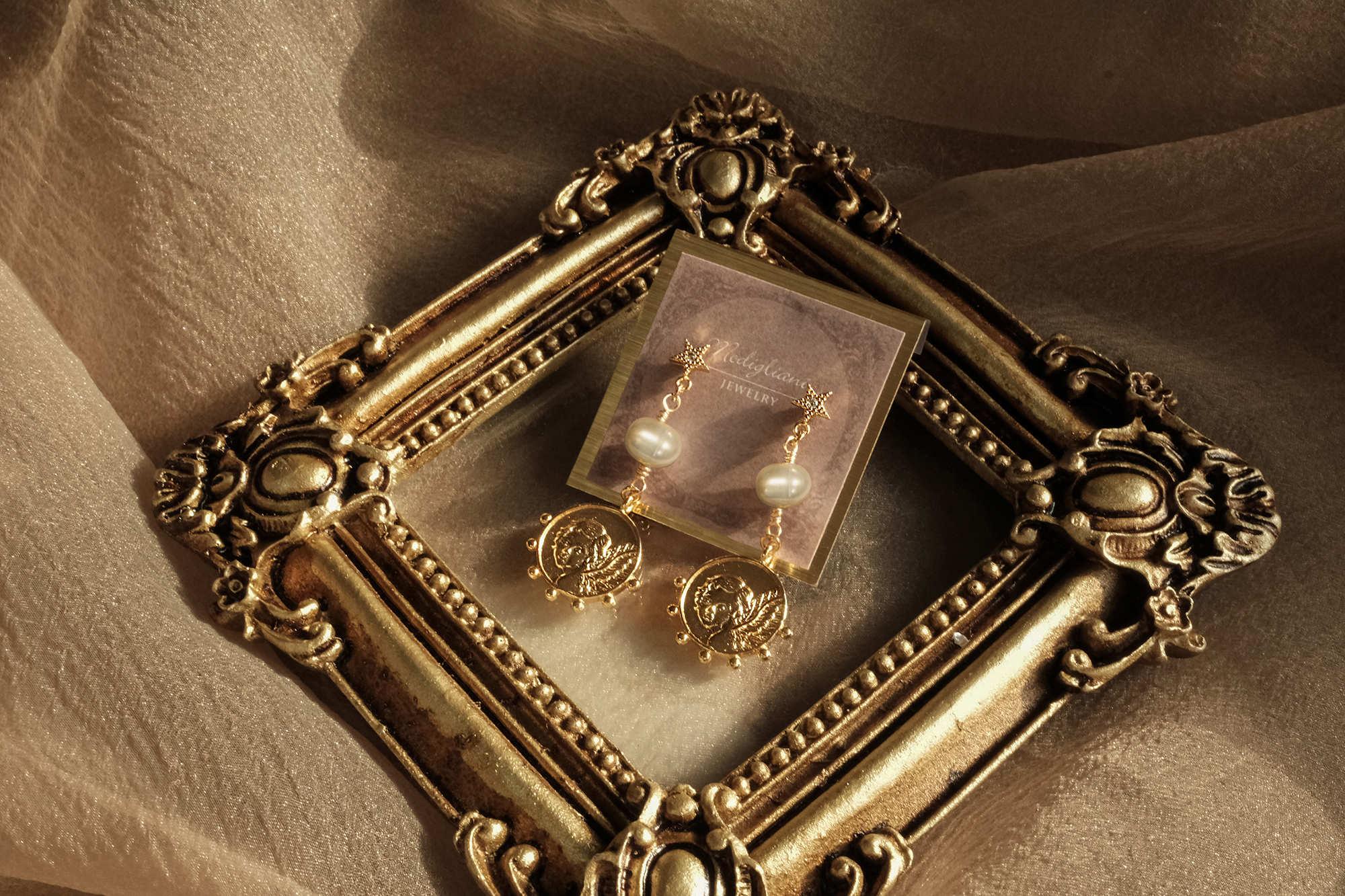 黃銅飾品, 耳環, 飾品, 黃銅, 鋯石,天使,天然珍珠,氣質,仙氣