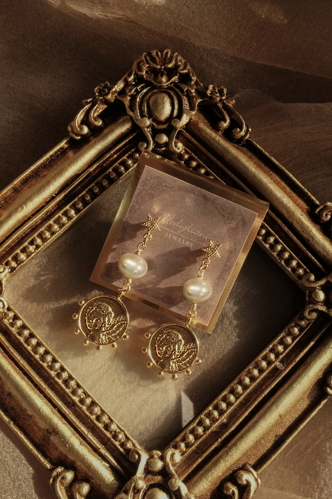 黃銅飾品, 耳環, 飾品, 黃銅, 鋯石,天使,天然珍珠,氣質,仙氣