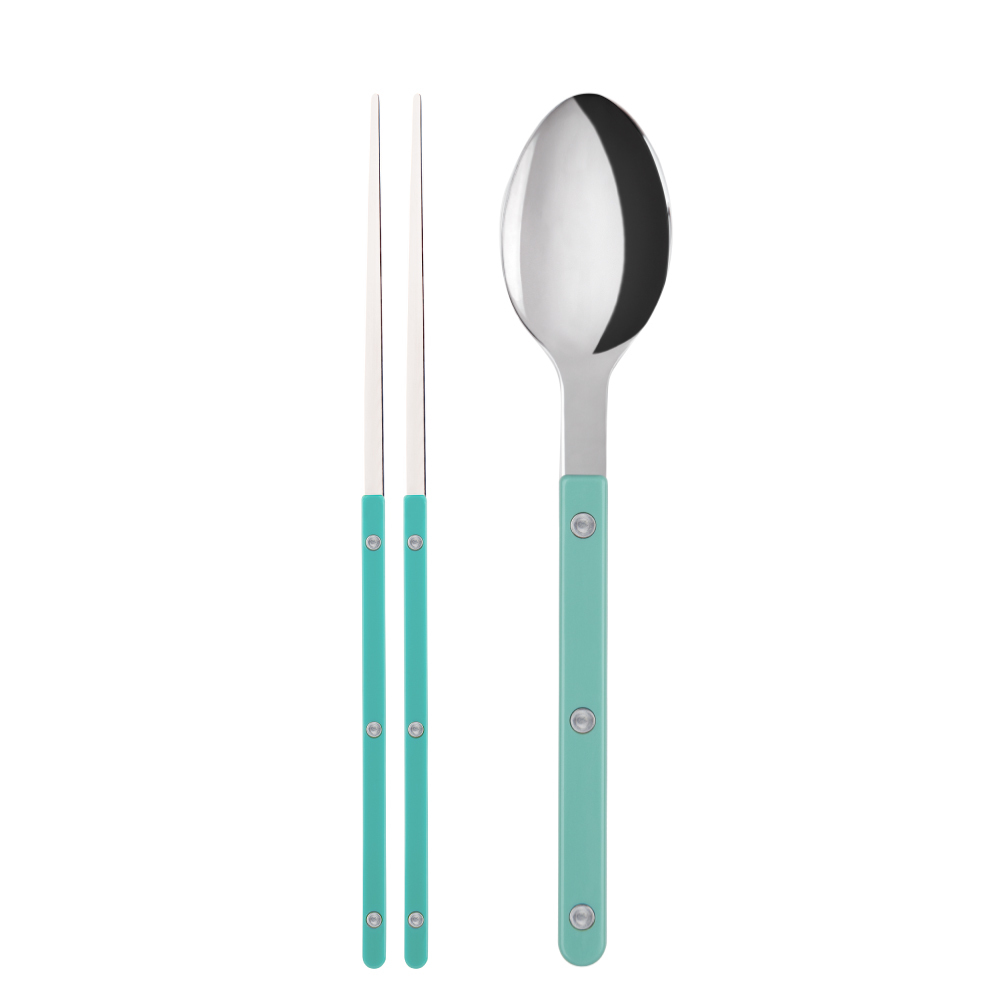 SABRE | Bistrot 復古酒館鈕扣系列 | 筷子+湯匙組 | 亮面 | 馬卡龍綠