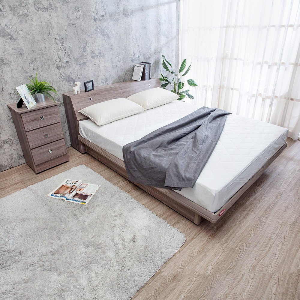 米恩5尺雙人後掀床房間組-3件組-床頭箱+尾掀床底+三抽床頭櫃(六色可選-不含床墊)