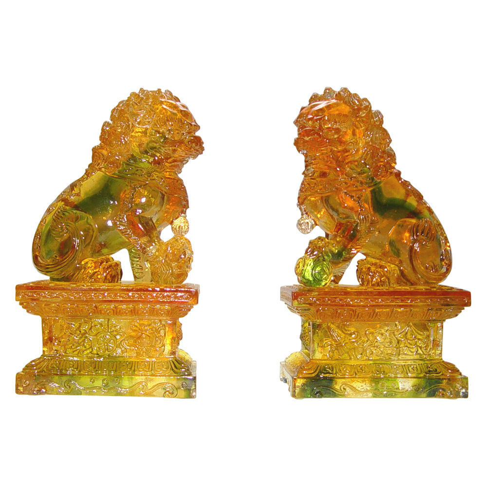 琉璃擺飾｜北京對獅 鎮宅闢邪招財納福