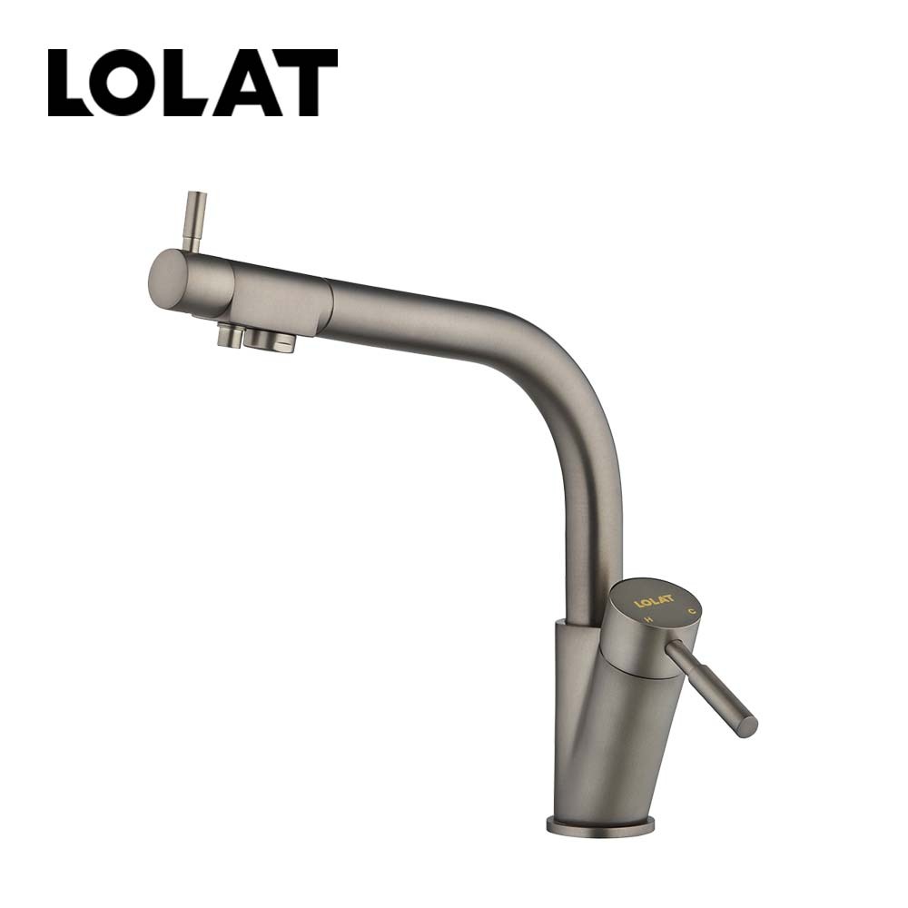 LOLAT無鉛RO廚房三用水龍頭-槍灰色D5268LF-TT