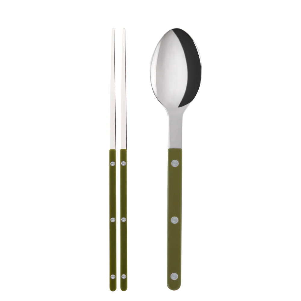 SABRE | Bistrot 復古酒館鈕扣系列 | 筷子+湯匙組 | 亮面 | 蕨綠