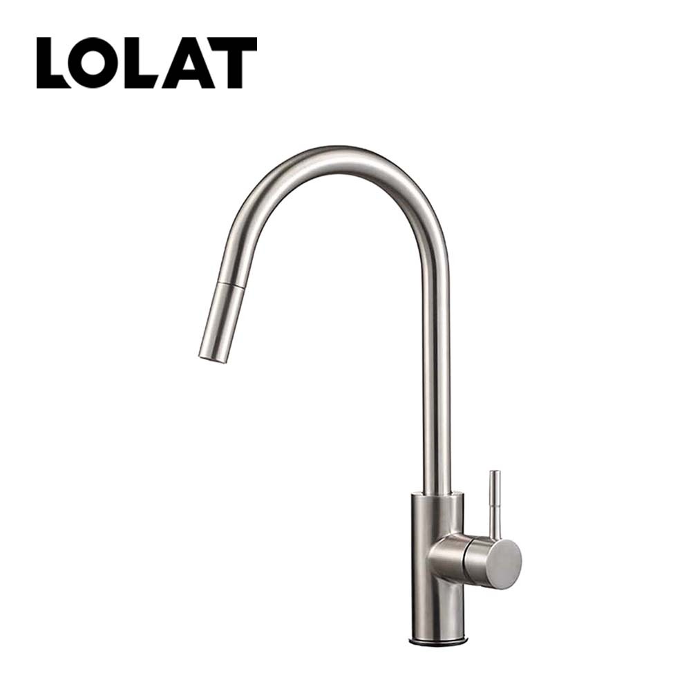 LOLAT無鉛不鏽鋼抽拉廚房水龍頭-鎳色TL740K